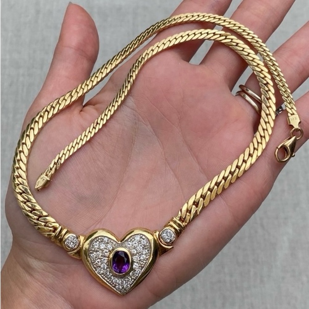 Vintage Amethyst and diamond necklace 14k